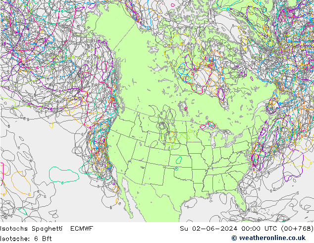 Isotachen Spaghetti ECMWF So 02.06.2024 00 UTC