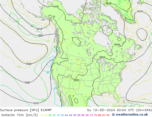 Isotachs (kph) ECMWF  12.05.2024 00 UTC