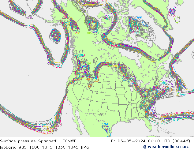 地面气压 Spaghetti ECMWF 星期五 03.05.2024 00 UTC