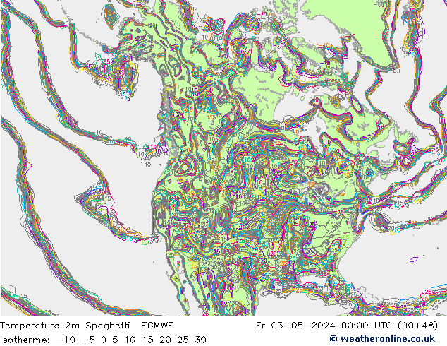 温度图 Spaghetti ECMWF 星期五 03.05.2024 00 UTC