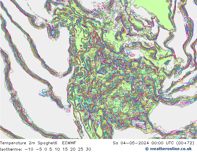 Temperatura 2m Spaghetti ECMWF sab 04.05.2024 00 UTC