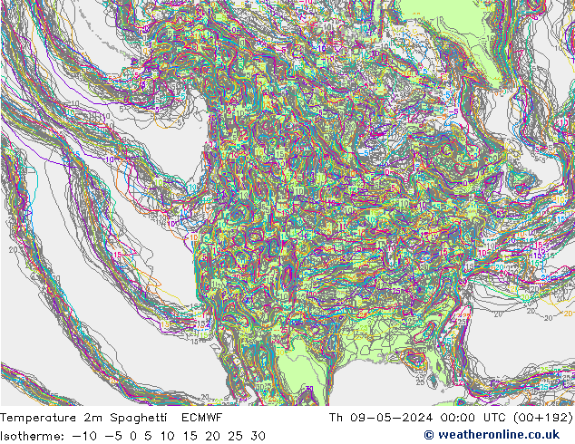 карта температуры Spaghetti ECMWF чт 09.05.2024 00 UTC