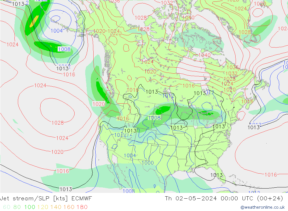 高速氣流/地面气压 ECMWF 星期四 02.05.2024 00 UTC