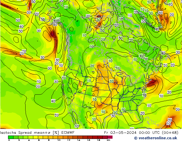 Izotacha Spread ECMWF pt. 03.05.2024 00 UTC