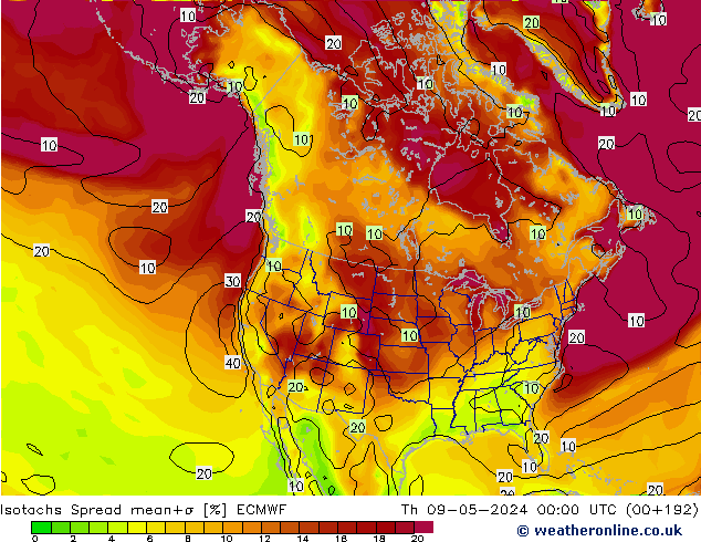 Izotacha Spread ECMWF czw. 09.05.2024 00 UTC