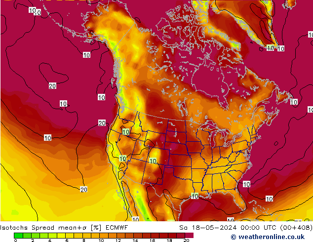 Isotachs Spread ECMWF Sáb 18.05.2024 00 UTC