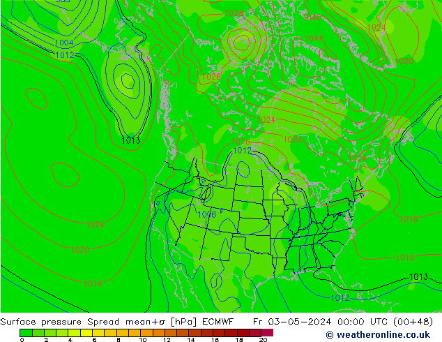 Surface pressure Spread ECMWF Fr 03.05.2024 00 UTC