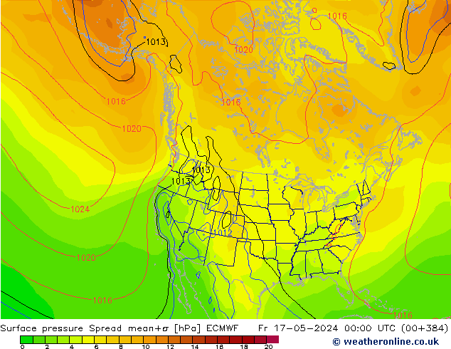 Luchtdruk op zeeniveau Spread ECMWF vr 17.05.2024 00 UTC