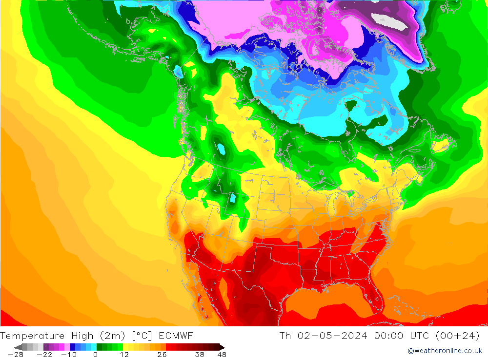 Max.temperatuur (2m) ECMWF do 02.05.2024 00 UTC