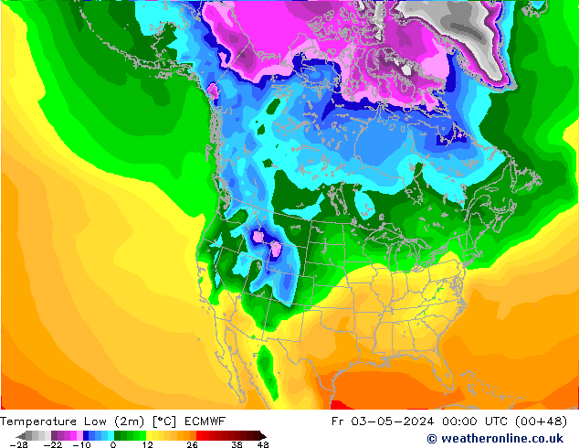 Min. Temperatura (2m) ECMWF pt. 03.05.2024 00 UTC