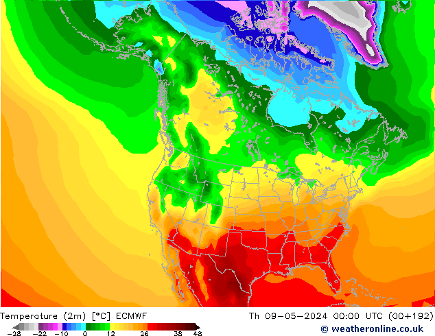 Temperature (2m) ECMWF Čt 09.05.2024 00 UTC
