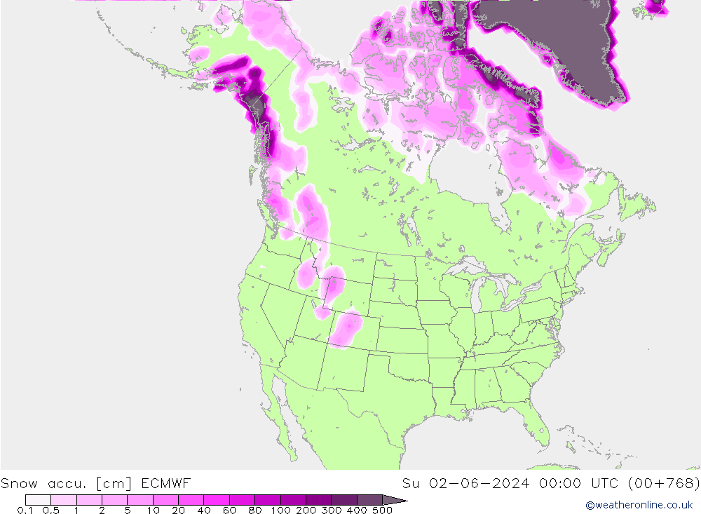 Totale sneeuw ECMWF zo 02.06.2024 00 UTC