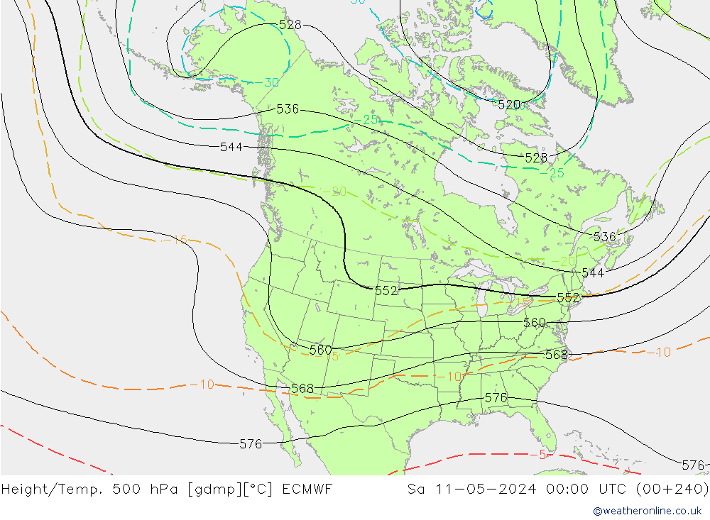 Height/Temp. 500 hPa ECMWF Sáb 11.05.2024 00 UTC