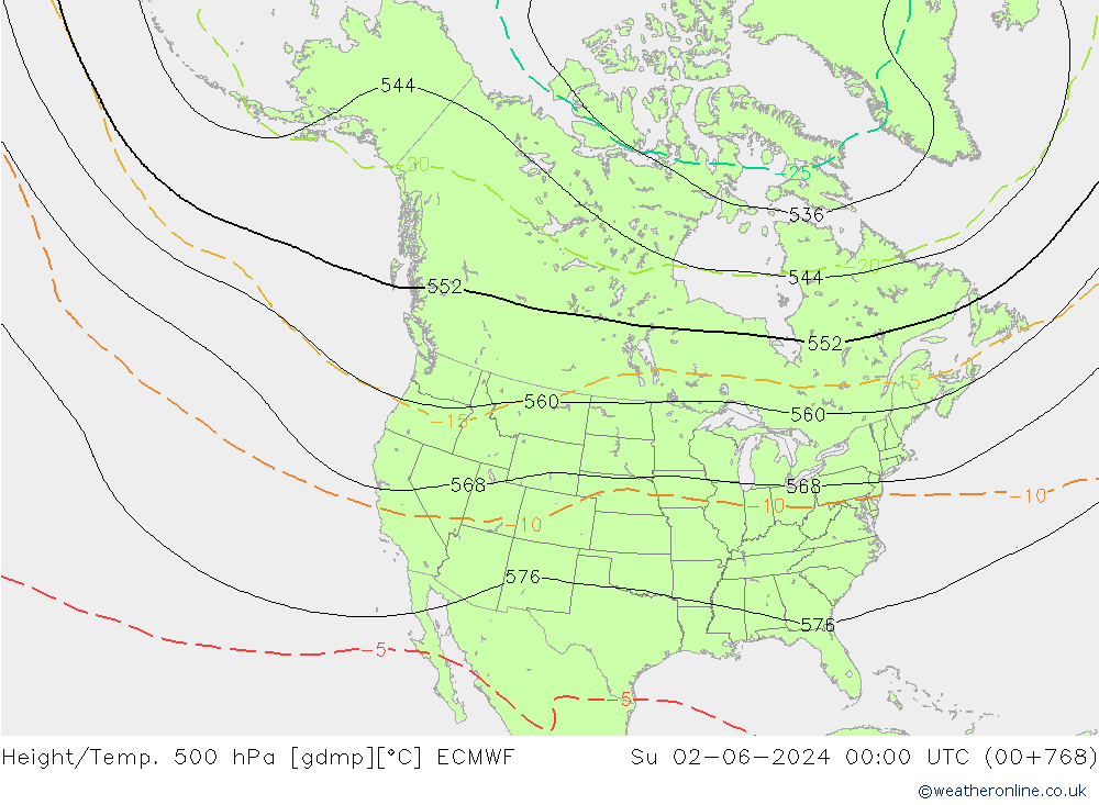 Height/Temp. 500 hPa ECMWF Su 02.06.2024 00 UTC