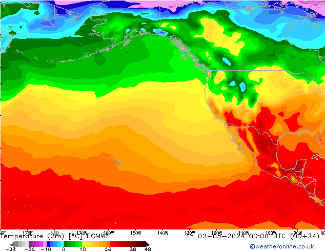 Temperatura (2m) ECMWF gio 02.05.2024 00 UTC