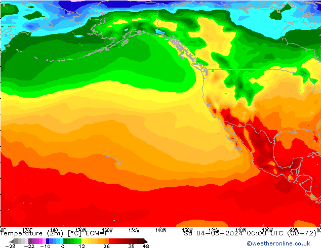 mapa temperatury (2m) ECMWF so. 04.05.2024 00 UTC