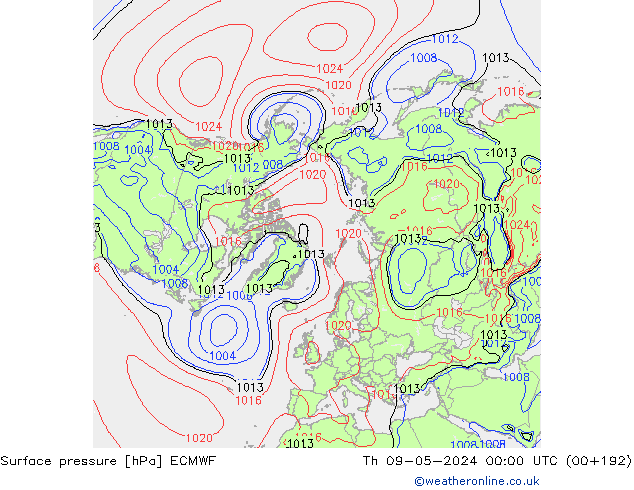 Atmosférický tlak ECMWF Čt 09.05.2024 00 UTC