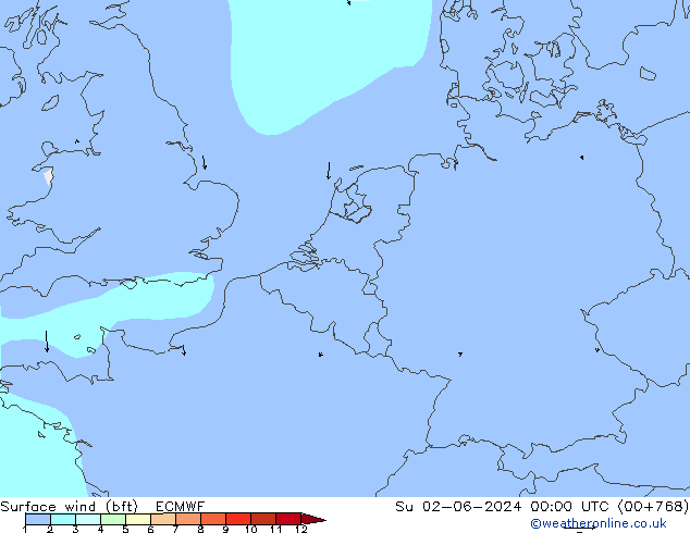 Bodenwind (bft) ECMWF So 02.06.2024 00 UTC