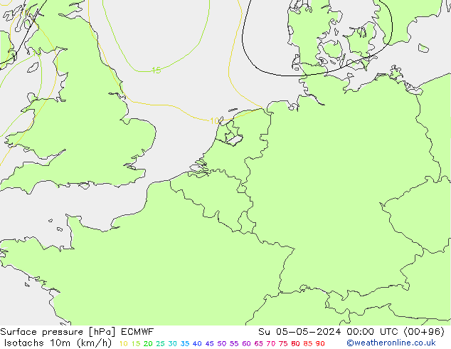 Isotachen (km/h) ECMWF zo 05.05.2024 00 UTC