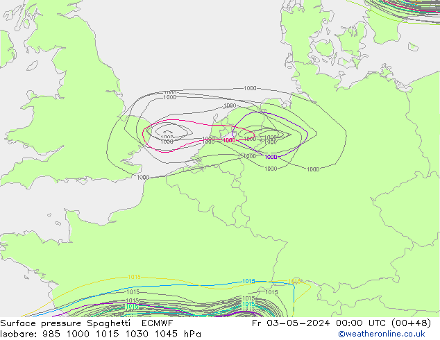 Yer basıncı Spaghetti ECMWF Cu 03.05.2024 00 UTC
