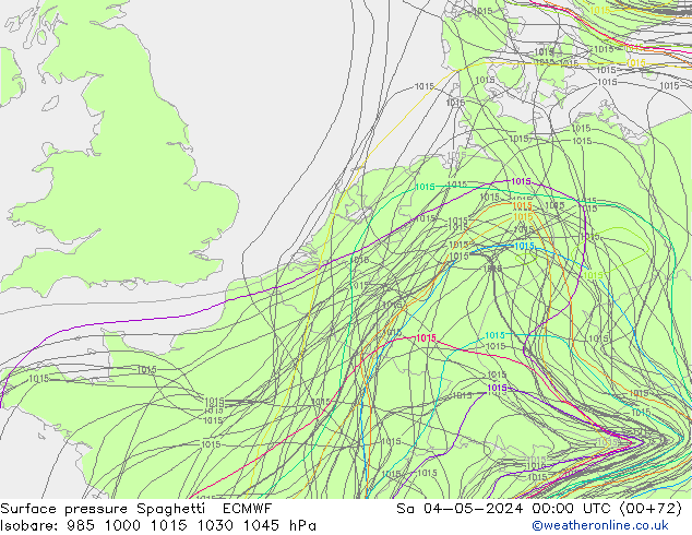 Luchtdruk op zeeniveau Spaghetti ECMWF za 04.05.2024 00 UTC