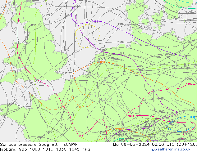 Luchtdruk op zeeniveau Spaghetti ECMWF ma 06.05.2024 00 UTC