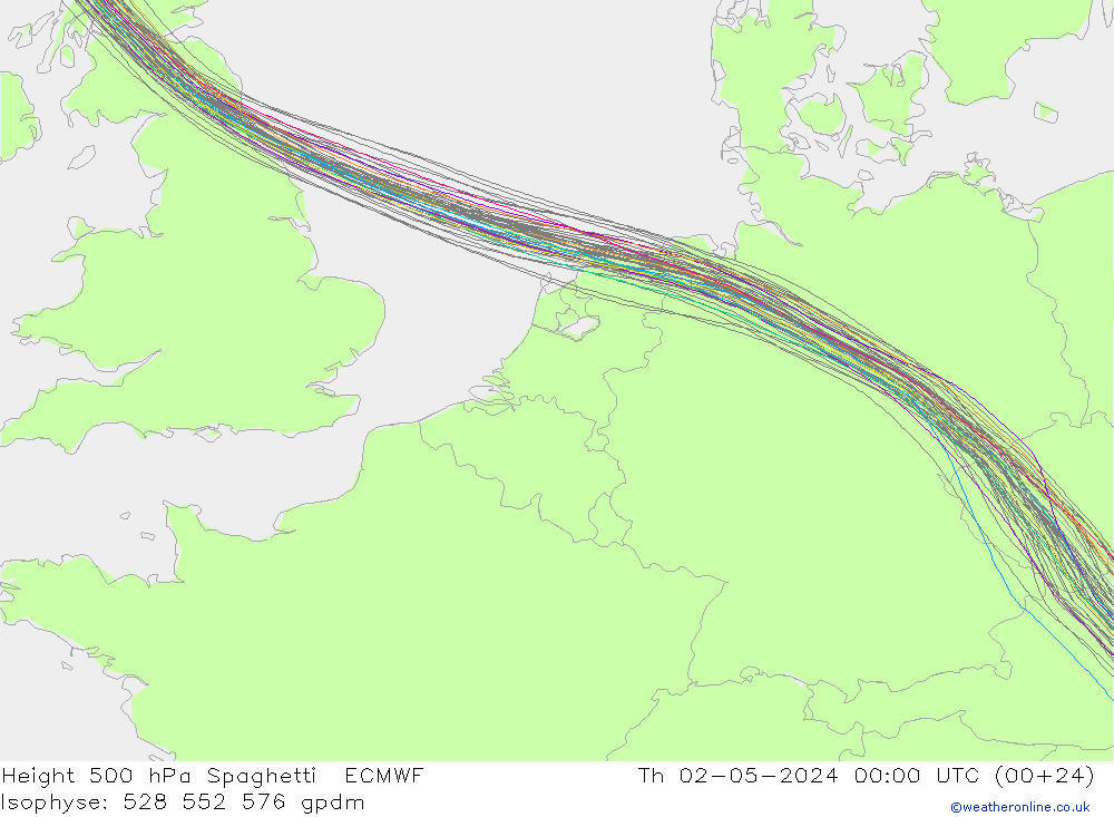 Géop. 500 hPa Spaghetti ECMWF jeu 02.05.2024 00 UTC