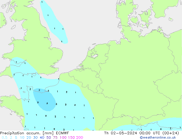 Precipitation accum. ECMWF чт 02.05.2024 00 UTC