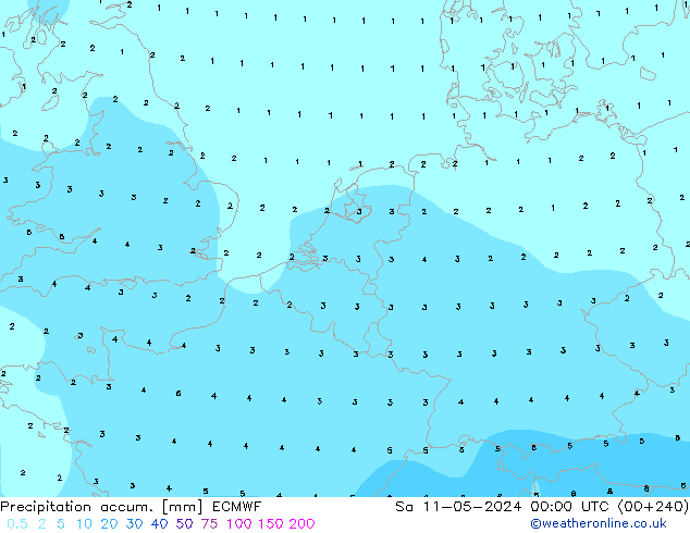 Precipitation accum. ECMWF 星期六 11.05.2024 00 UTC