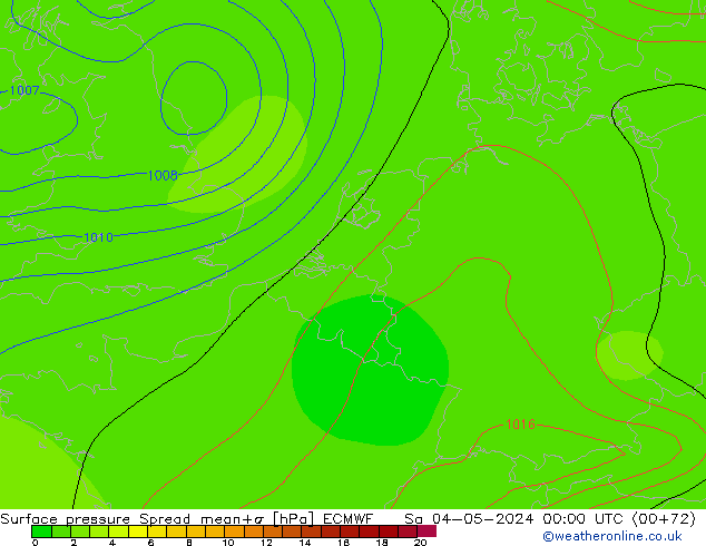 Surface pressure Spread ECMWF Sa 04.05.2024 00 UTC