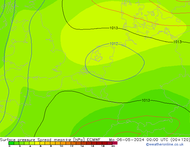 Pressione al suolo Spread ECMWF lun 06.05.2024 00 UTC