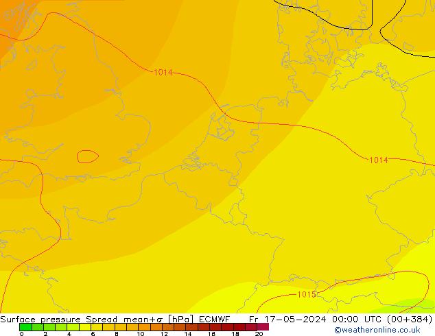 Presión superficial Spread ECMWF vie 17.05.2024 00 UTC