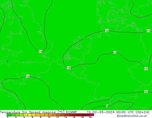 карта температуры Spread ECMWF чт 02.05.2024 00 UTC