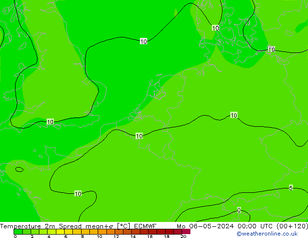 Temperatura 2m Spread ECMWF lun 06.05.2024 00 UTC