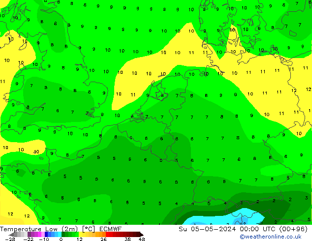 Temperatura mín. (2m) ECMWF dom 05.05.2024 00 UTC