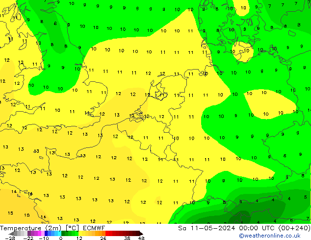 Temperatuurkaart (2m) ECMWF za 11.05.2024 00 UTC