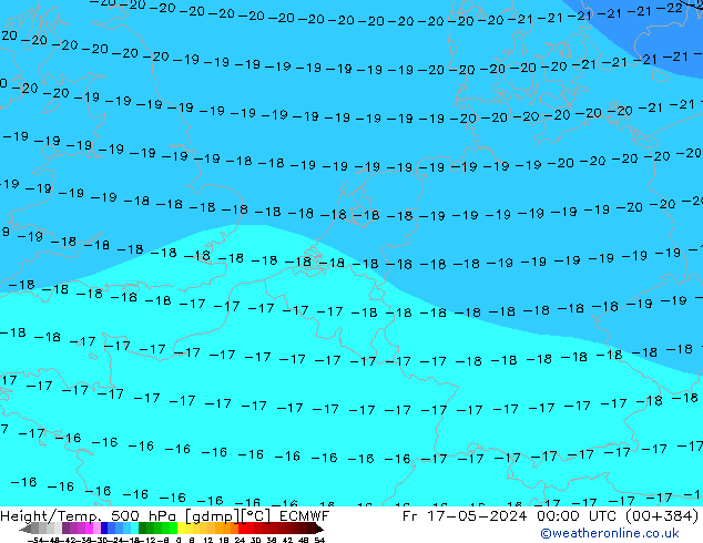 Hoogte/Temp. 500 hPa ECMWF vr 17.05.2024 00 UTC