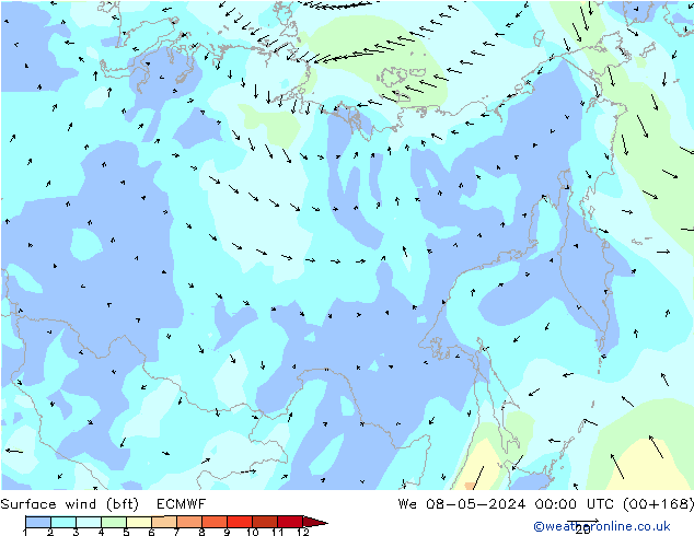 Rüzgar 10 m (bft) ECMWF Çar 08.05.2024 00 UTC