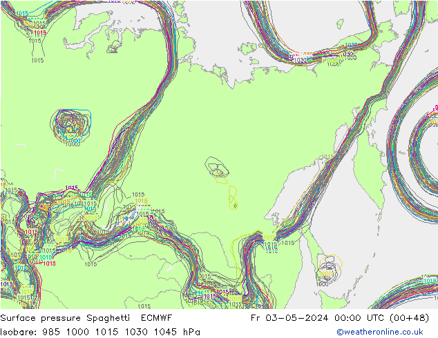 Atmosférický tlak Spaghetti ECMWF Pá 03.05.2024 00 UTC