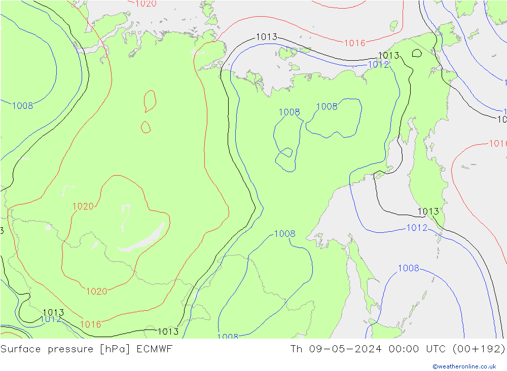 Atmosférický tlak ECMWF Čt 09.05.2024 00 UTC