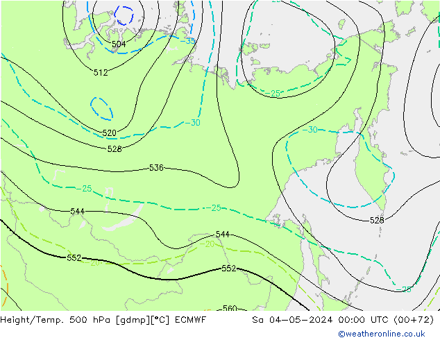 Hoogte/Temp. 500 hPa ECMWF za 04.05.2024 00 UTC