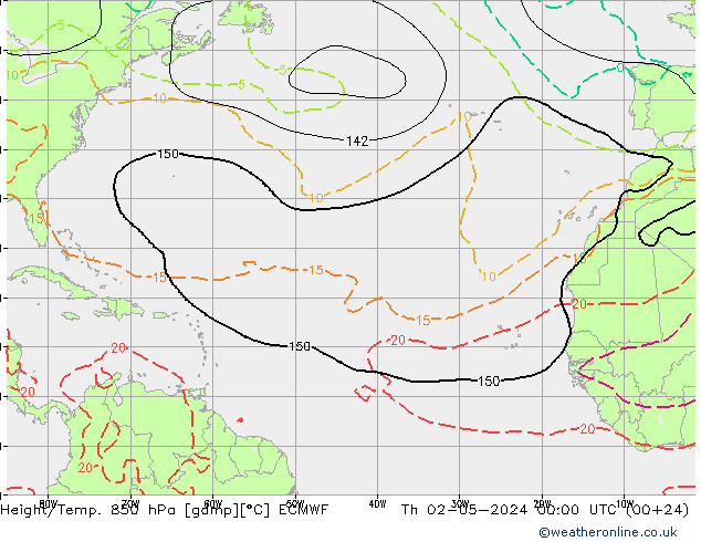 Yükseklik/Sıc. 850 hPa ECMWF Per 02.05.2024 00 UTC