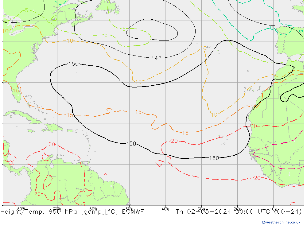 Geop./Temp. 850 hPa ECMWF jue 02.05.2024 00 UTC