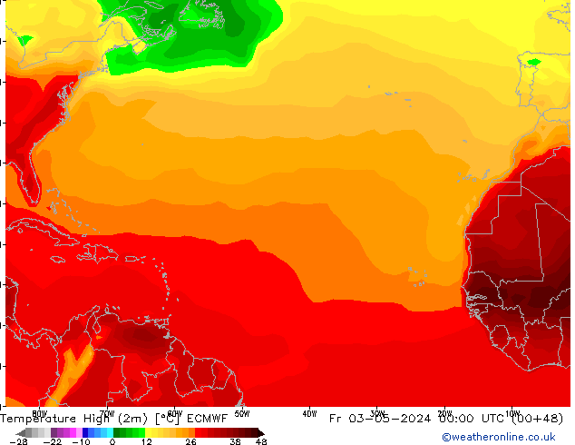 Temperature High (2m) ECMWF Fr 03.05.2024 00 UTC