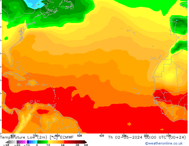 Temperature Low (2m) ECMWF Th 02.05.2024 00 UTC