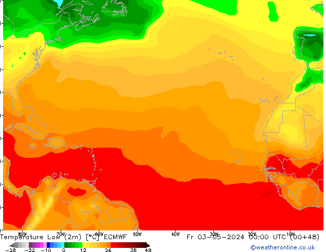 Temperature Low (2m) ECMWF Fr 03.05.2024 00 UTC