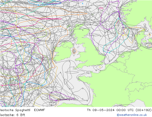 Isotachs Spaghetti ECMWF чт 09.05.2024 00 UTC