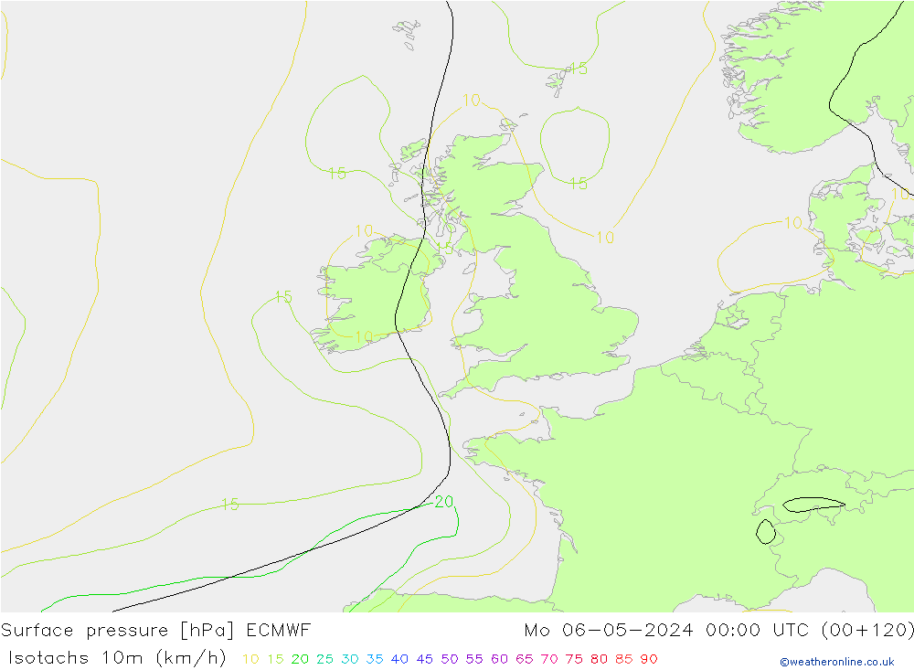 Isotachs (kph) ECMWF  06.05.2024 00 UTC