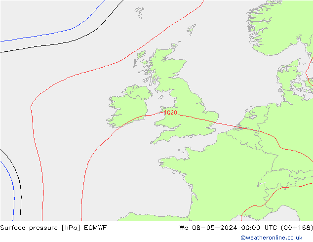 pressão do solo ECMWF Qua 08.05.2024 00 UTC