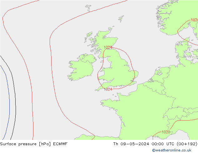 Presión superficial ECMWF jue 09.05.2024 00 UTC